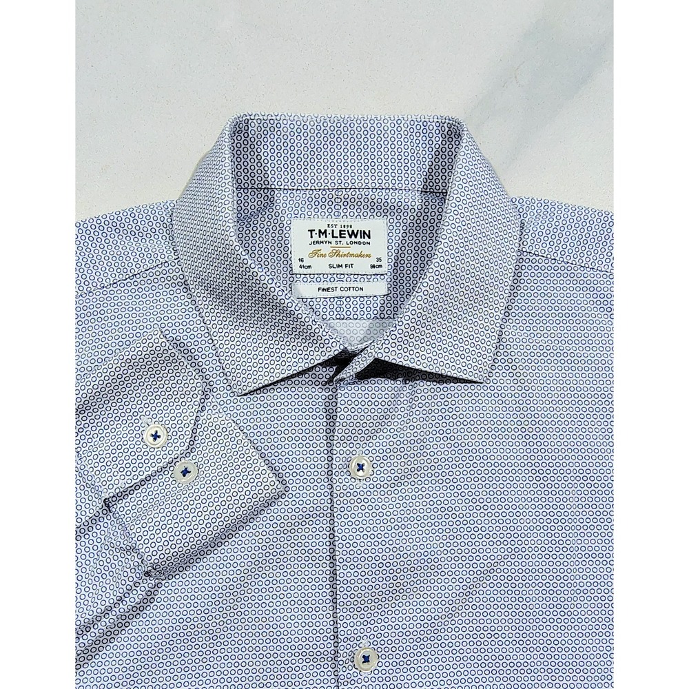 TM Lewin Men's 16-35 Long Sleeve Button Up Shirt Slim Blue Finest Cotton - Picture 1 of 10